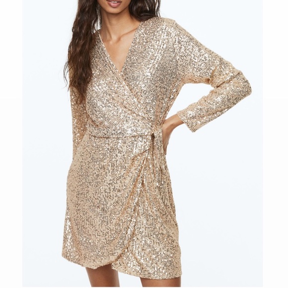 H&M Dresses Hm Beige Sequined Wrap Dress Poshmark